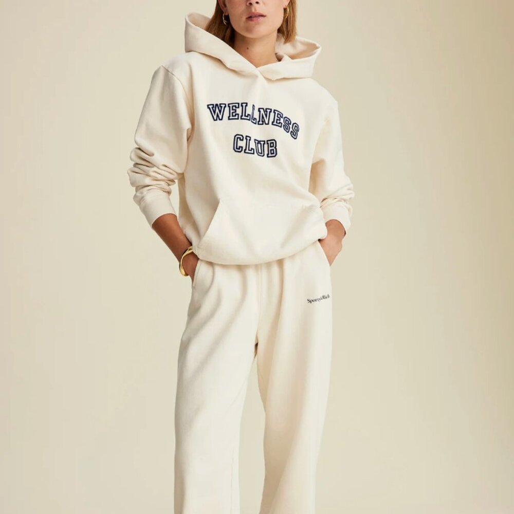 Sporty & Rich Wellness Club Flocked Hoodie Cream Medium